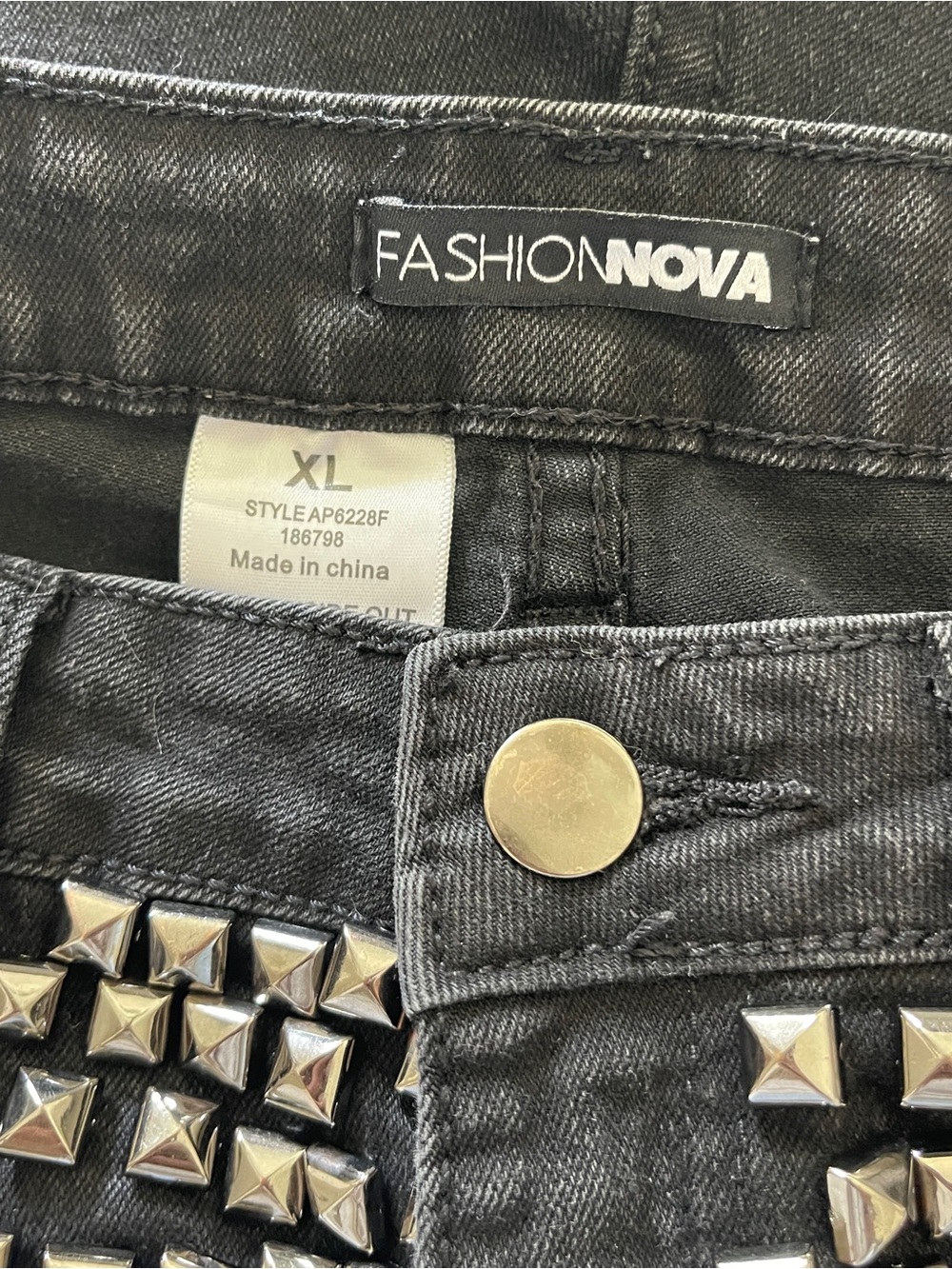 Fashion Nova Black High-Waist Studded Denim Shorts - Picture 7 of 8